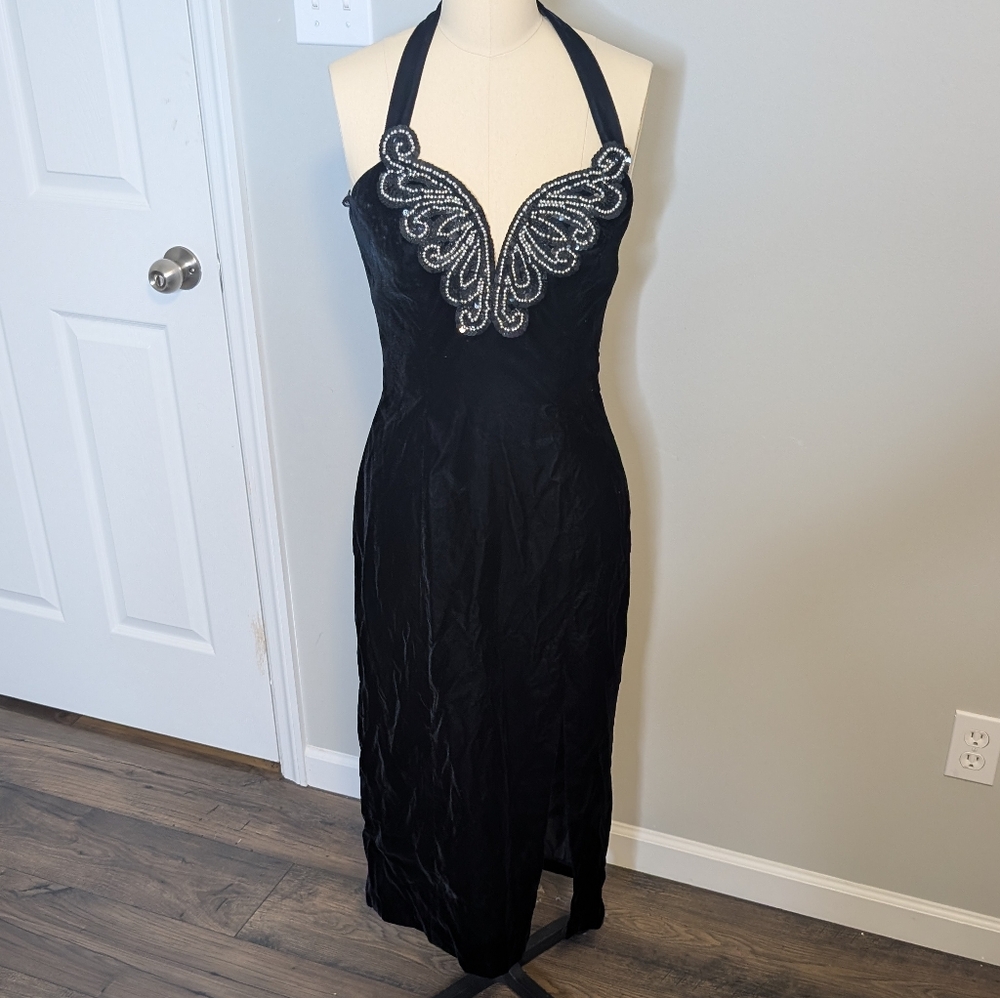 Zum‎ Zum by Niki Livas Halter Goth SweatHeart Fairy Vamp Velvet Midi Dress S/M - Picture 2 of 11